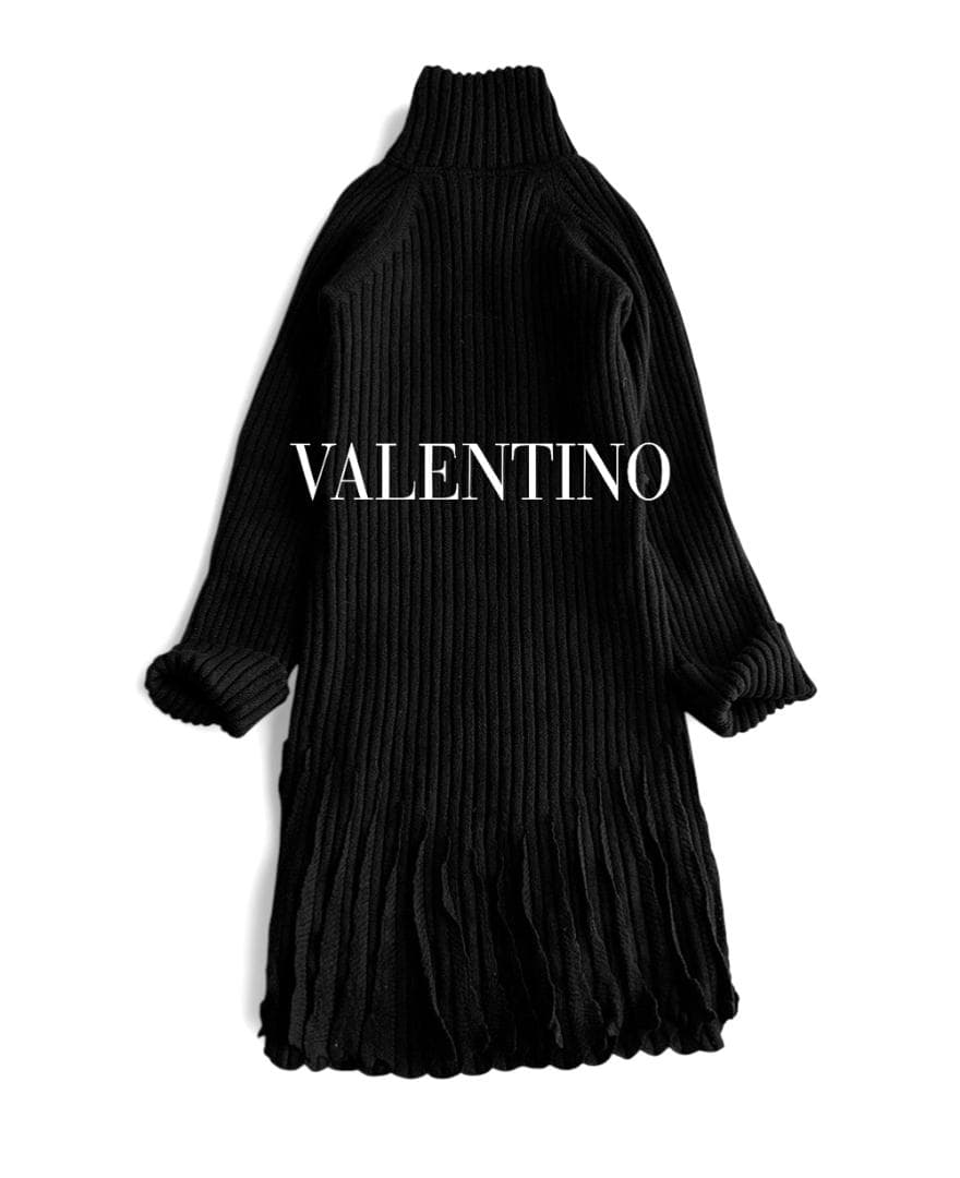 ヴァレンティノ 洗える イタリア ウール混 リブ編み スタンドカラーニットコート