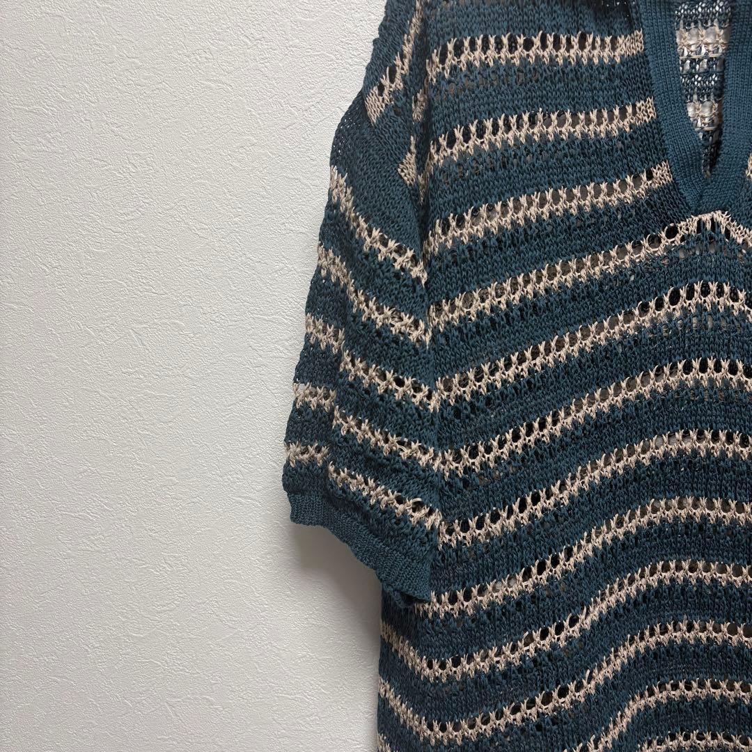 【今期25SS/極美】YOKE ボーダー メッシュニット スキッパーポロ 2 緑