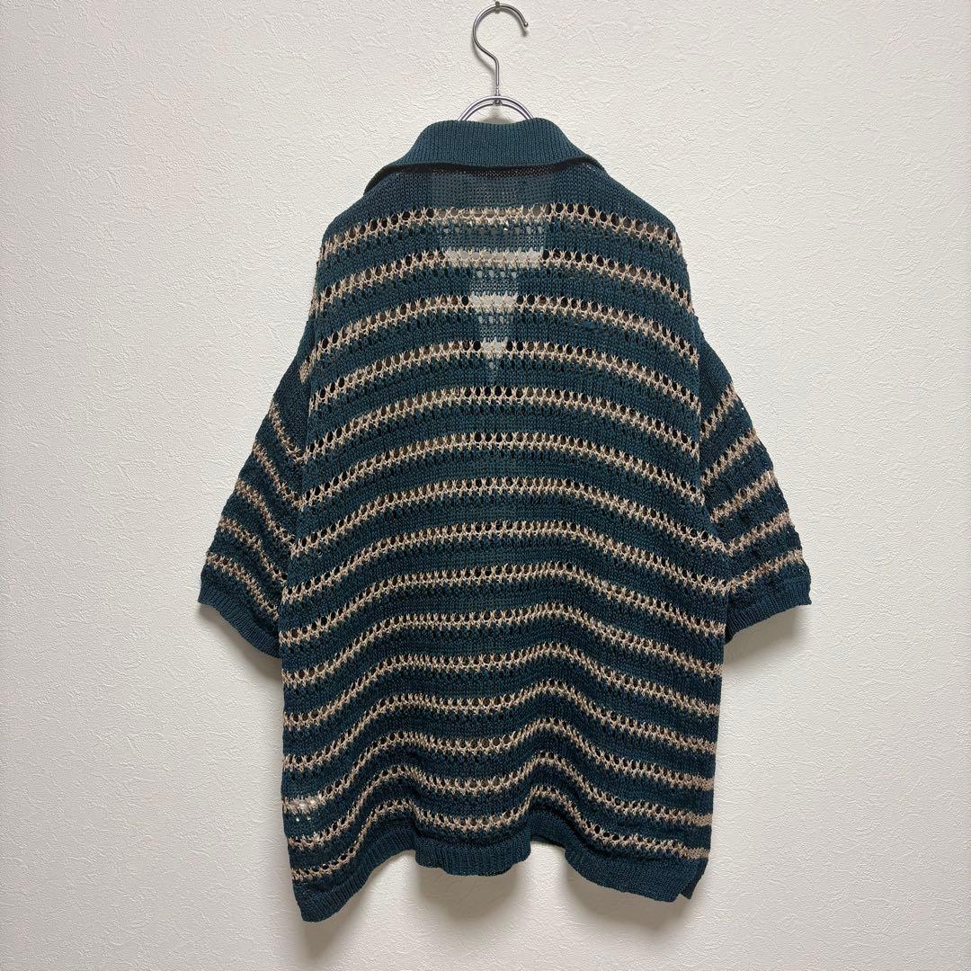 【今期25SS/極美】YOKE ボーダー メッシュニット スキッパーポロ 2 緑