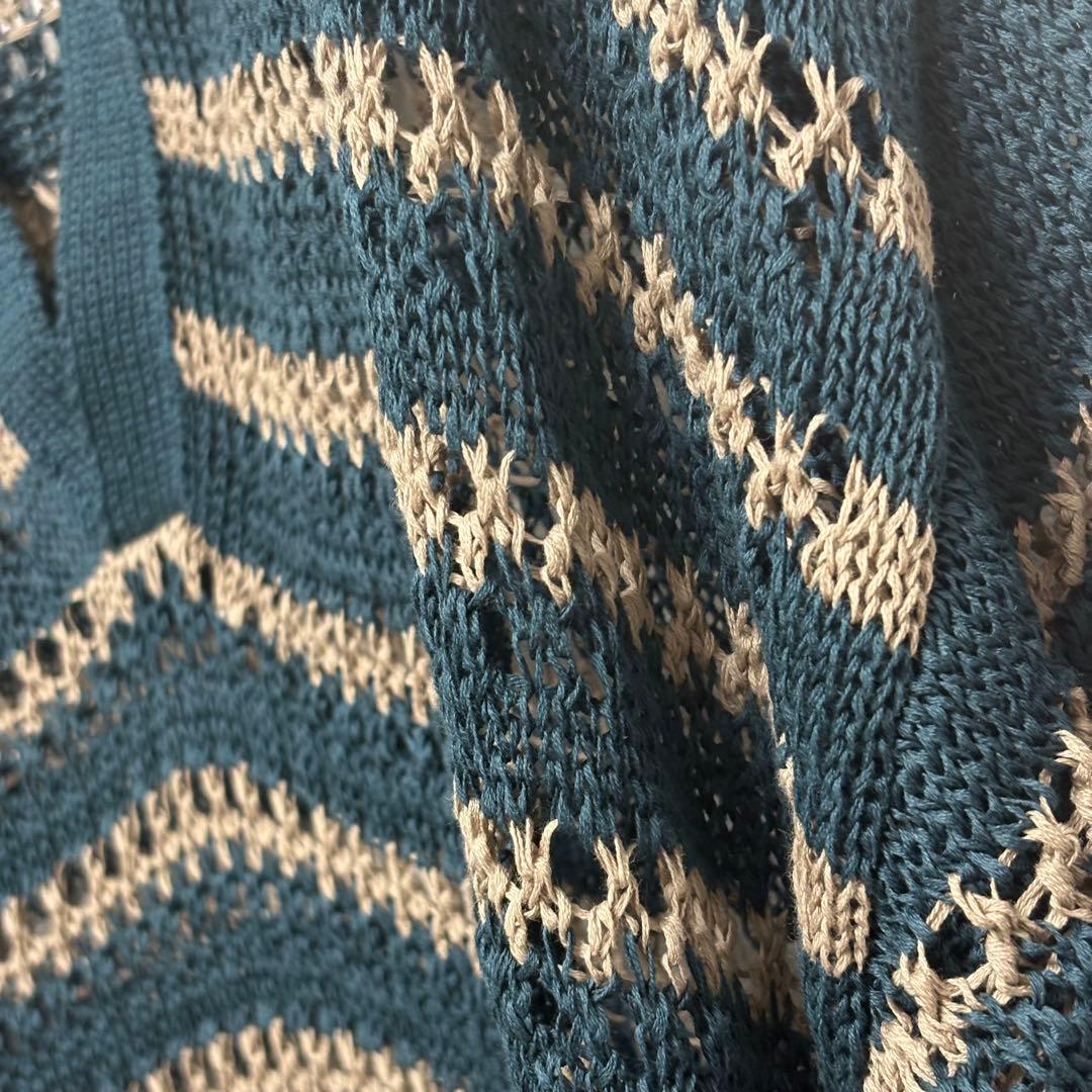 【今期25SS/極美】YOKE ボーダー メッシュニット スキッパーポロ 2 緑