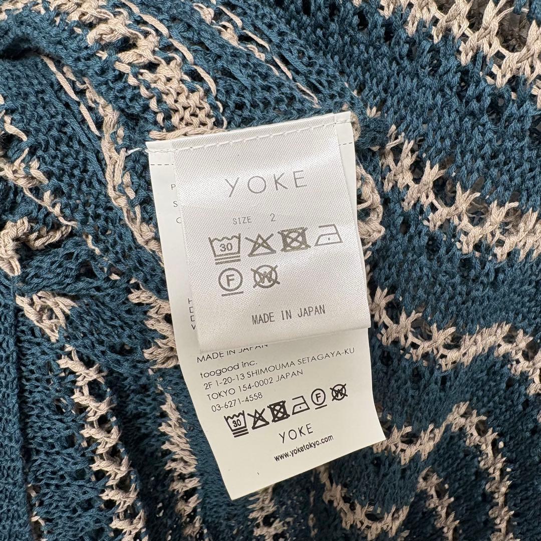 【今期25SS/極美】YOKE ボーダー メッシュニット スキッパーポロ 2 緑