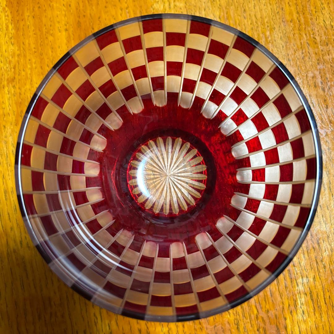 江戸切子　市松模様　茶碗　直径約12cm