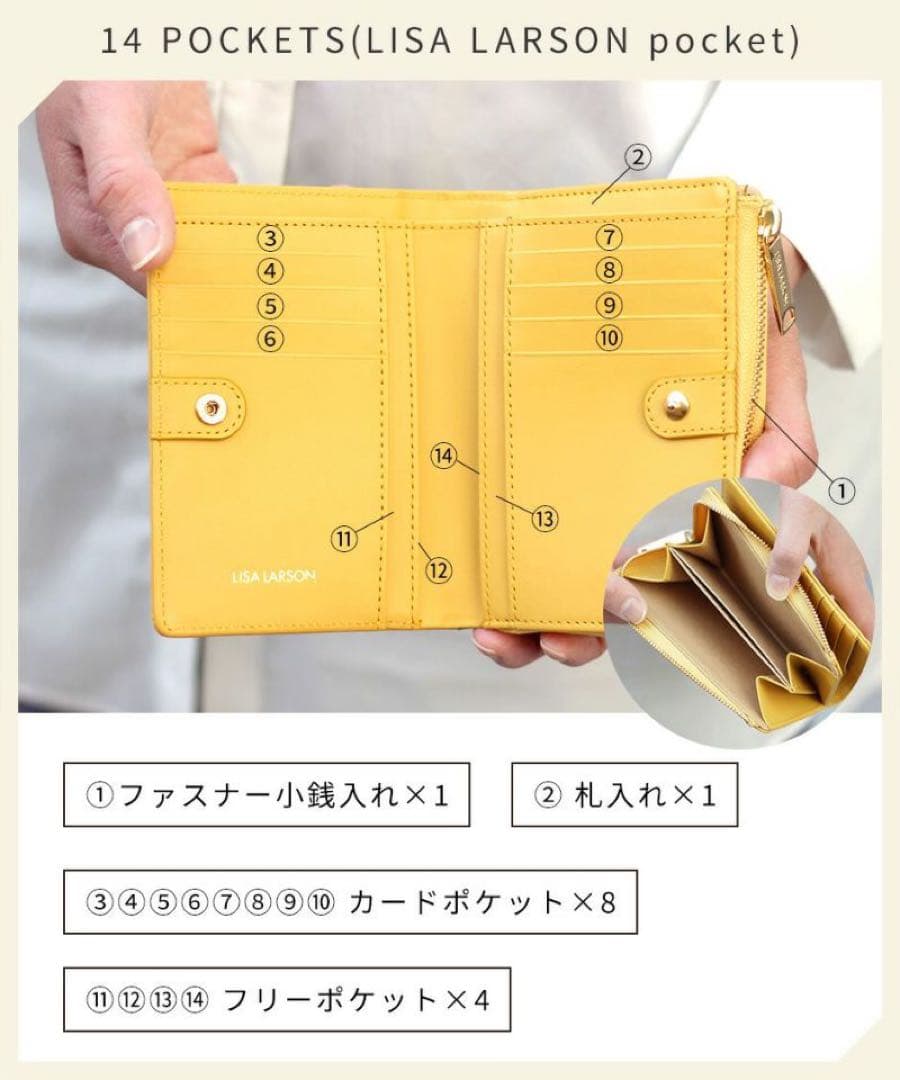 【新品・特価】リサラーソン L字ファスナー二つ折り財布 LTLM-01 G