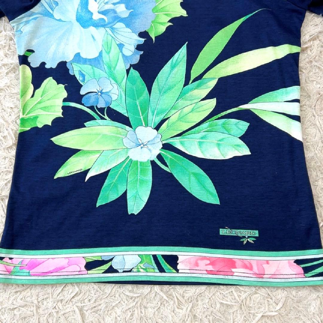 レオナール カットソー Tシャツ 総柄 花 フラワー トリム M マルチカラー