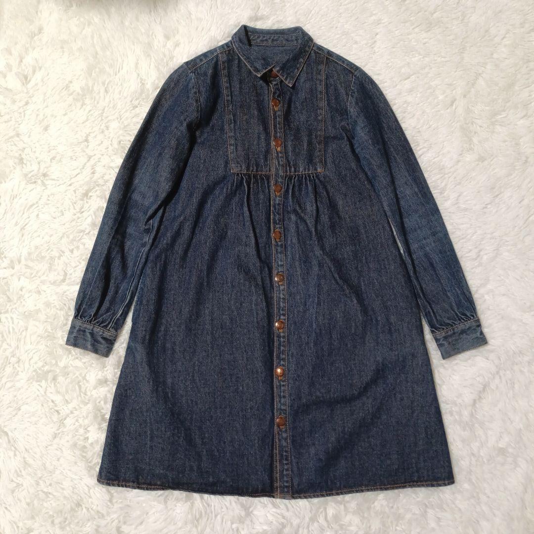 【EVISU】花刺繍 カモメ 厚手デニムワンピース サイズ34 エヴィス