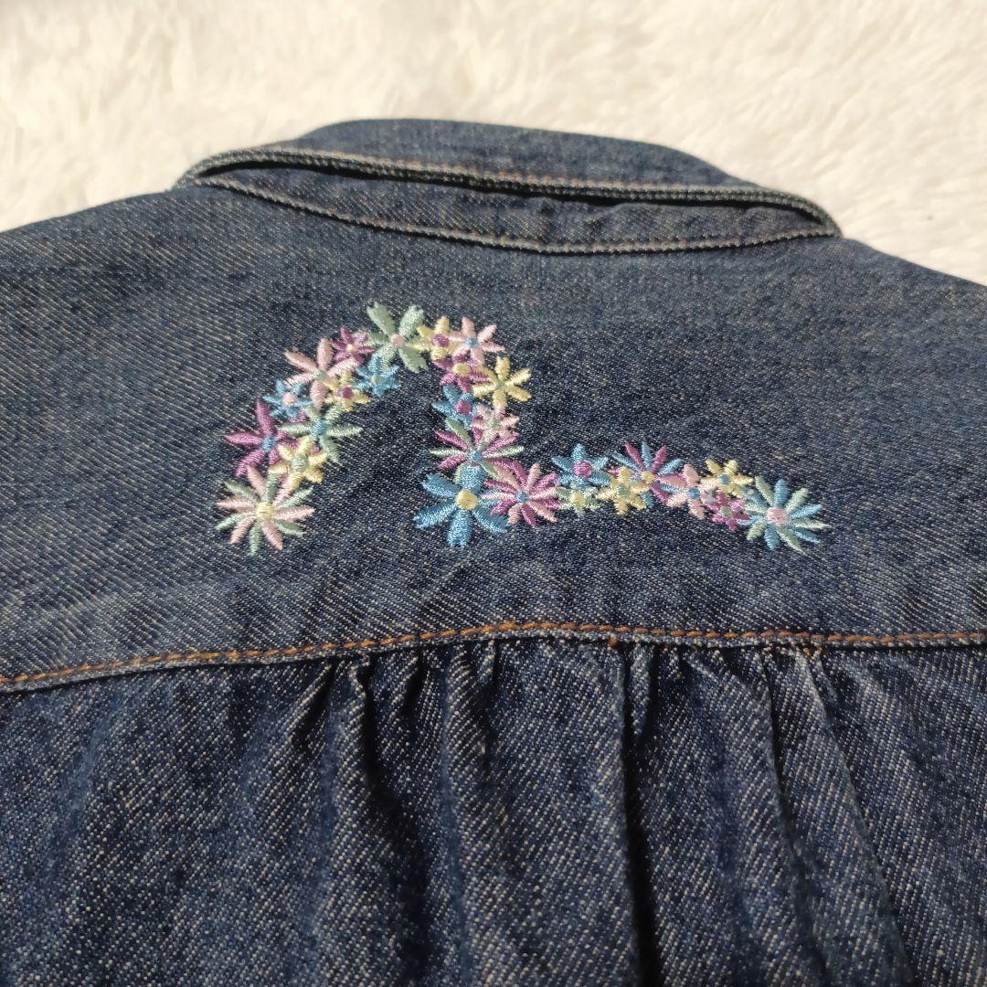 【EVISU】花刺繍 カモメ 厚手デニムワンピース サイズ34 エヴィス