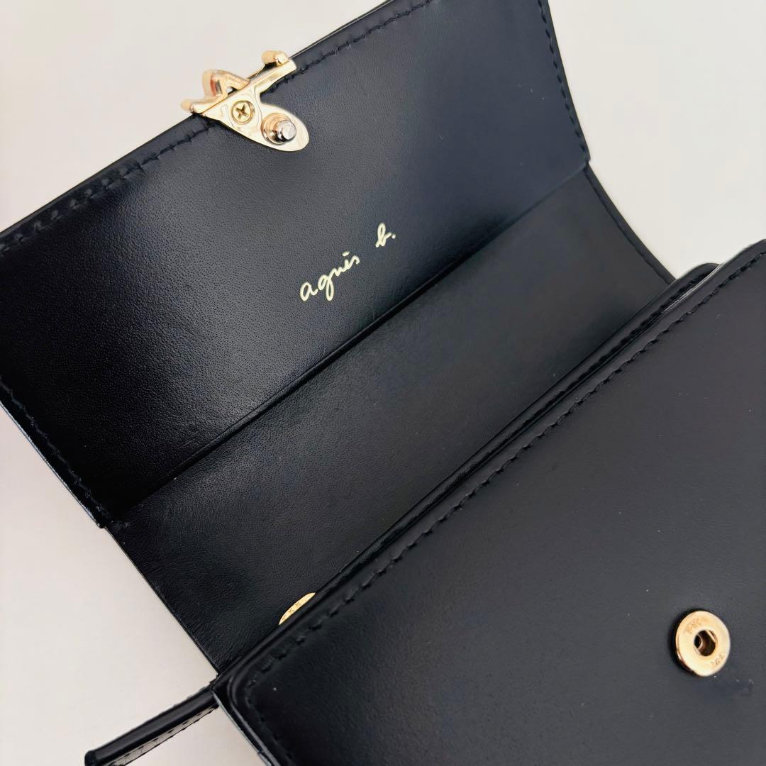 Agnes b アニエスベー 三つ折り財布金具ロゴラウンドジップレザー
