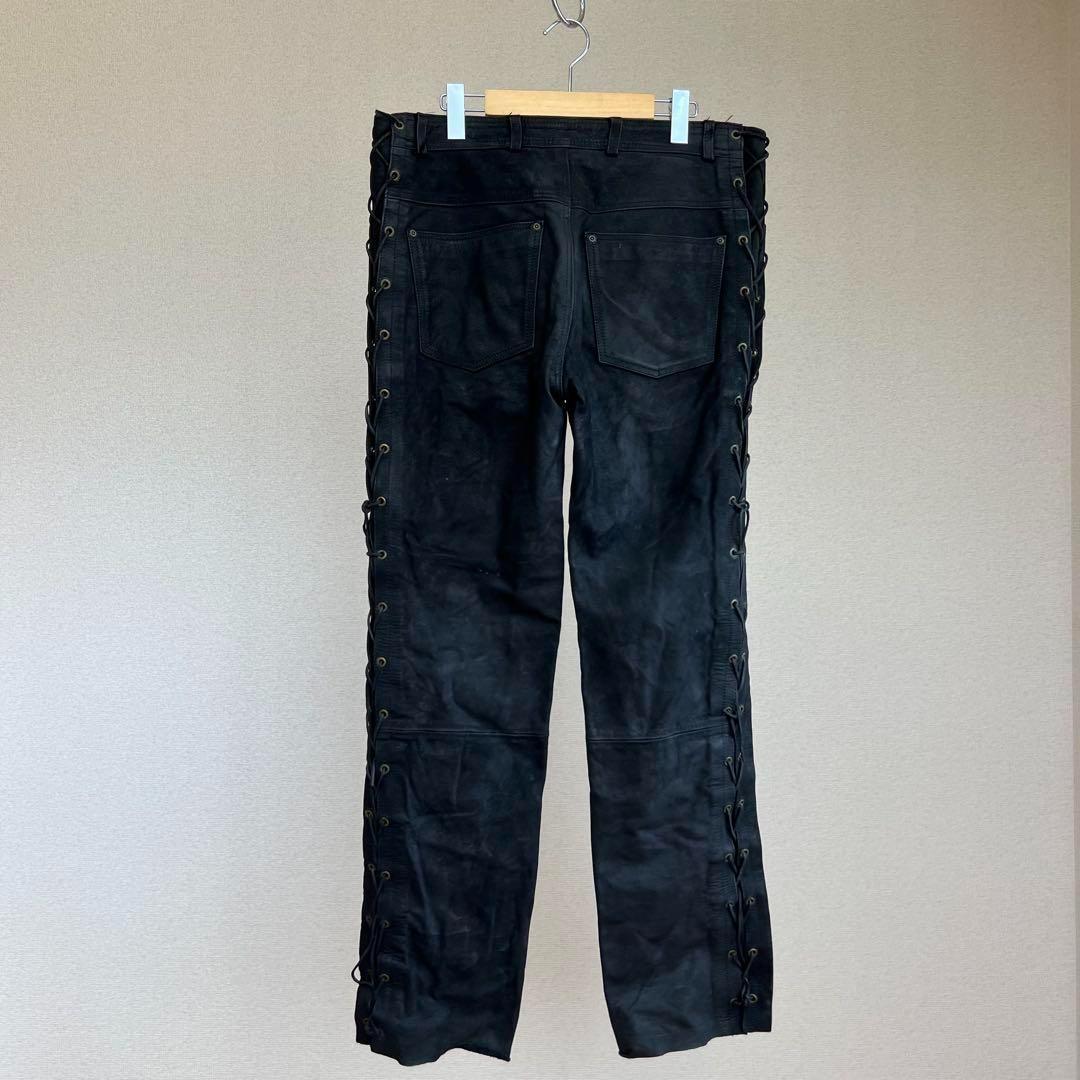 USED USA古着 黒 スウェード レザーパンツ レースアップ vintage