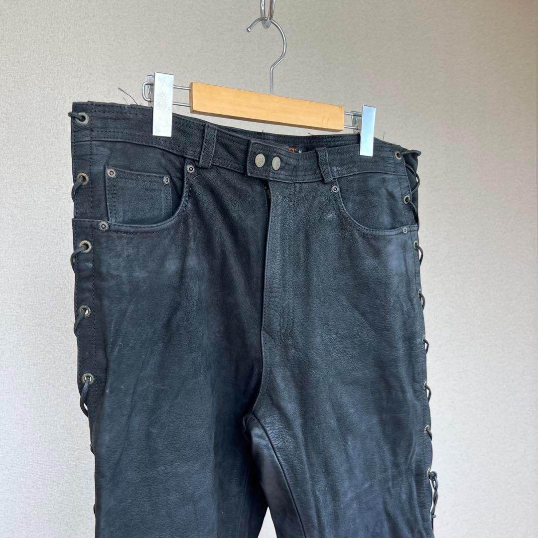 USED USA古着 黒 スウェード レザーパンツ レースアップ vintage