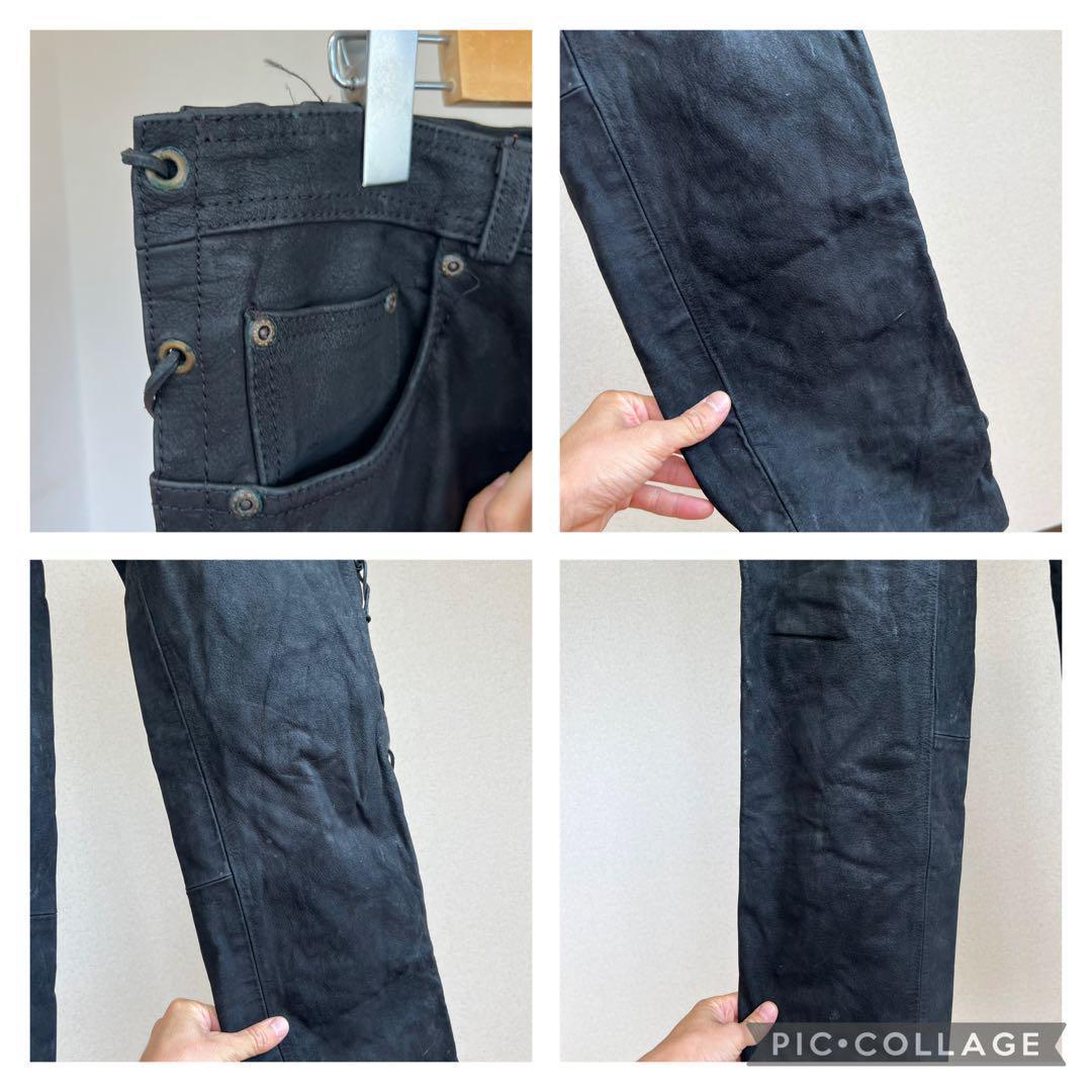 USED USA古着 黒 スウェード レザーパンツ レースアップ vintage