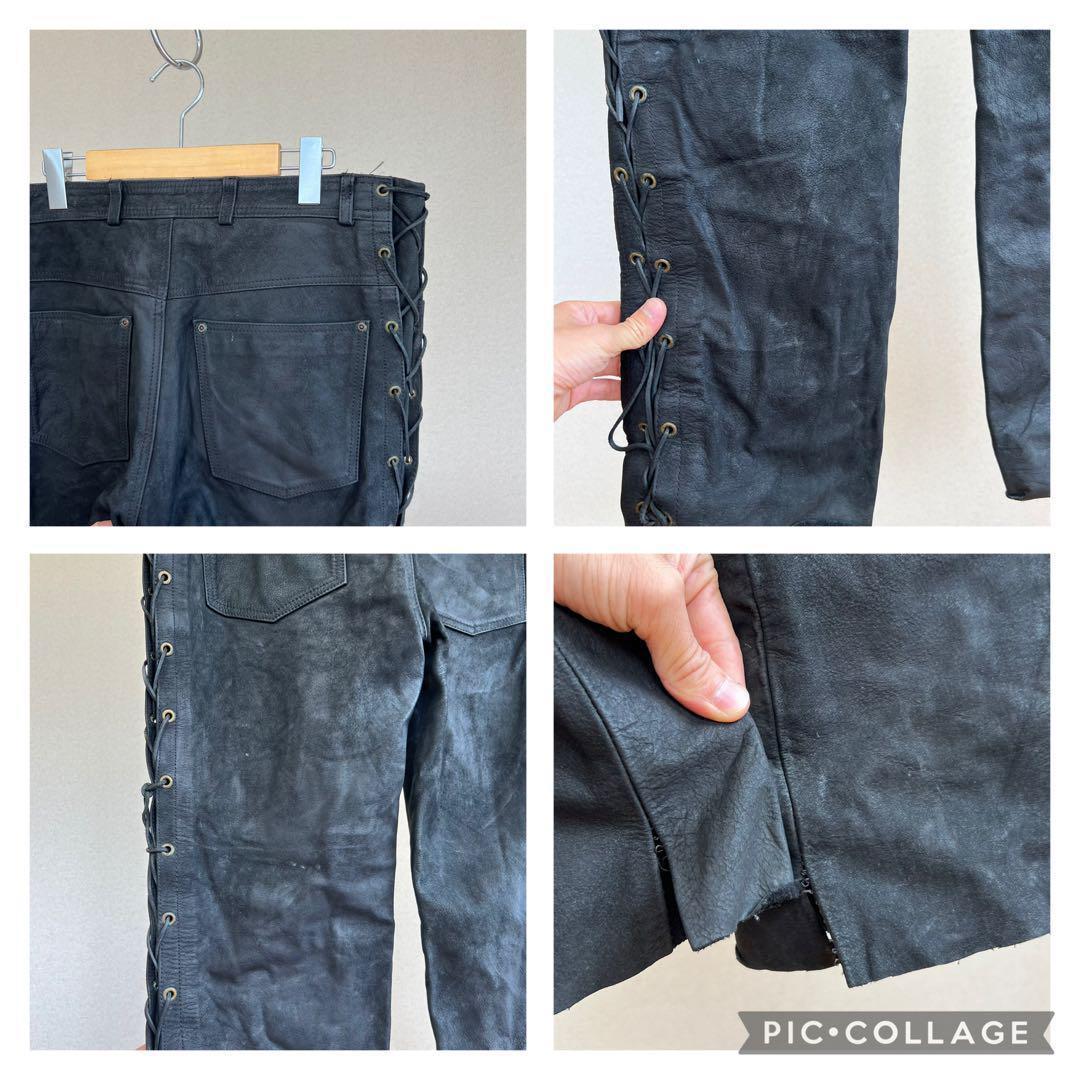 USED USA古着 黒 スウェード レザーパンツ レースアップ vintage