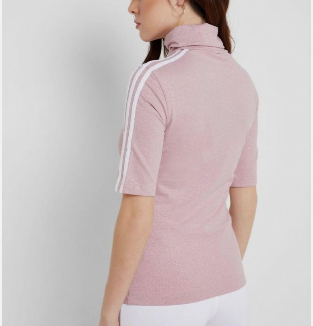 アディダス ハイネック ラメTシャツ モックネック L ピンクadidas