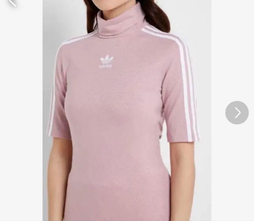 アディダス ハイネック ラメTシャツ モックネック L ピンクadidas
