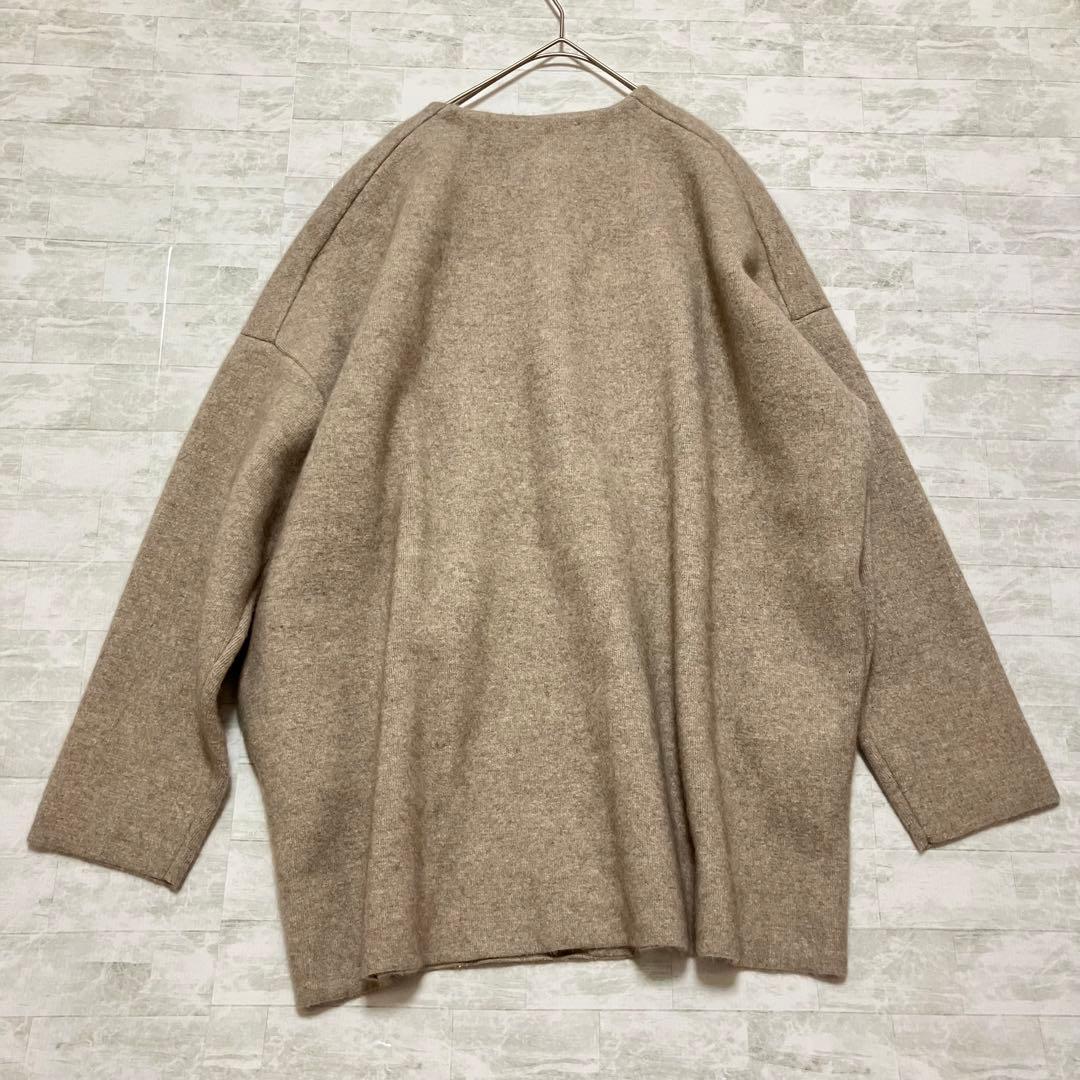 【美品】BEARDSLEY ビアズリー 洗える ニットコート ノーカラー モカ