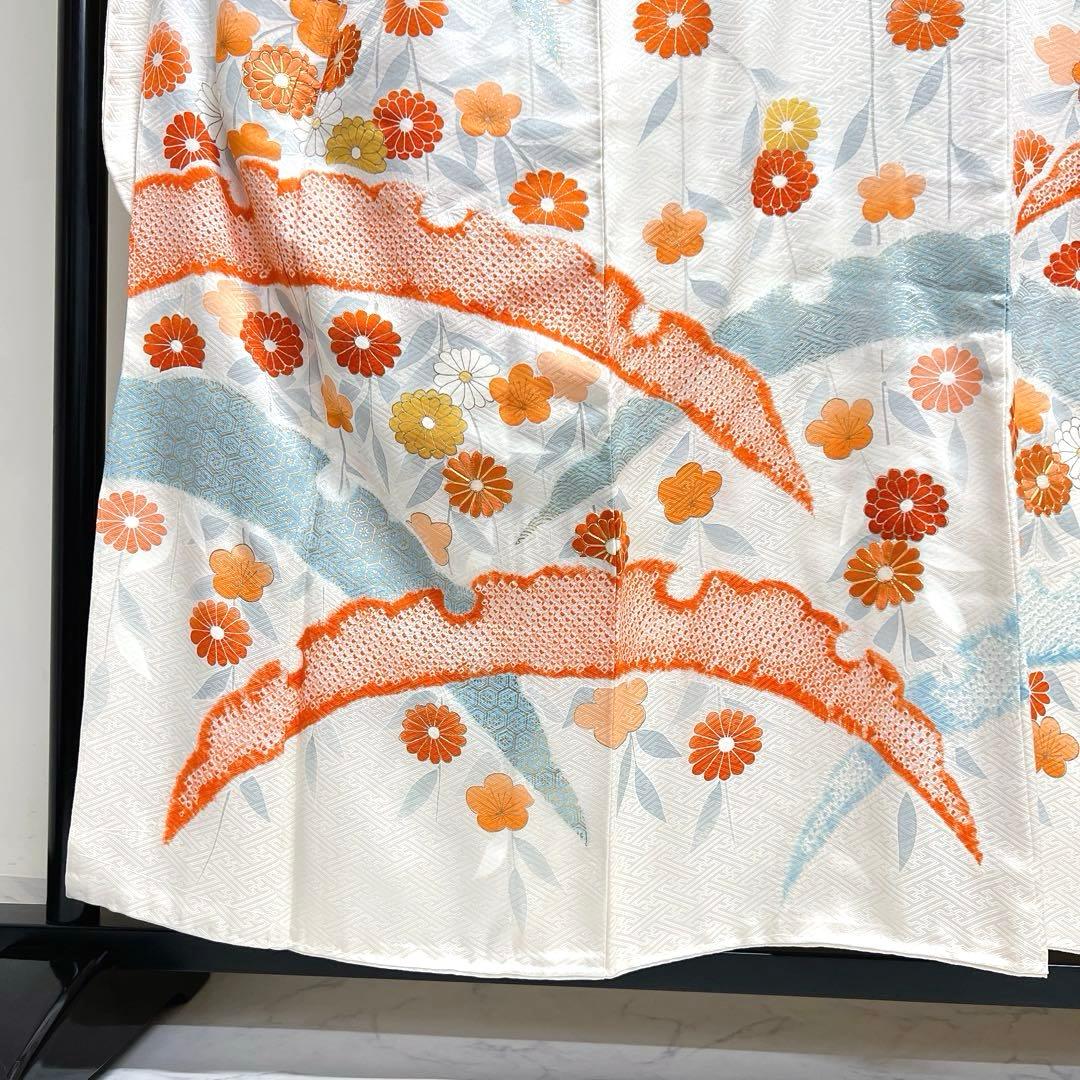 振袖　刺繍　金駒刺繍　白地　雪輪　枝垂れ花模様　着物　045k p