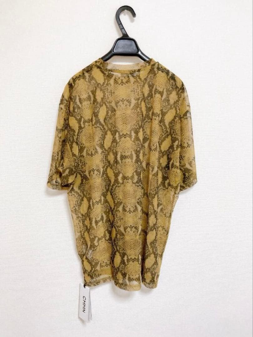 新品CMMNSWDNコモンスウェーデンパイソン柄シースルーカットソーTシャツ