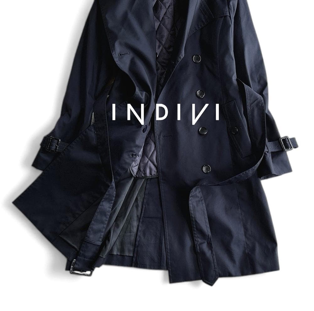極美品 インディヴィ 防シワ 中綿ライナー付 2WAY ロングトレンチコートL