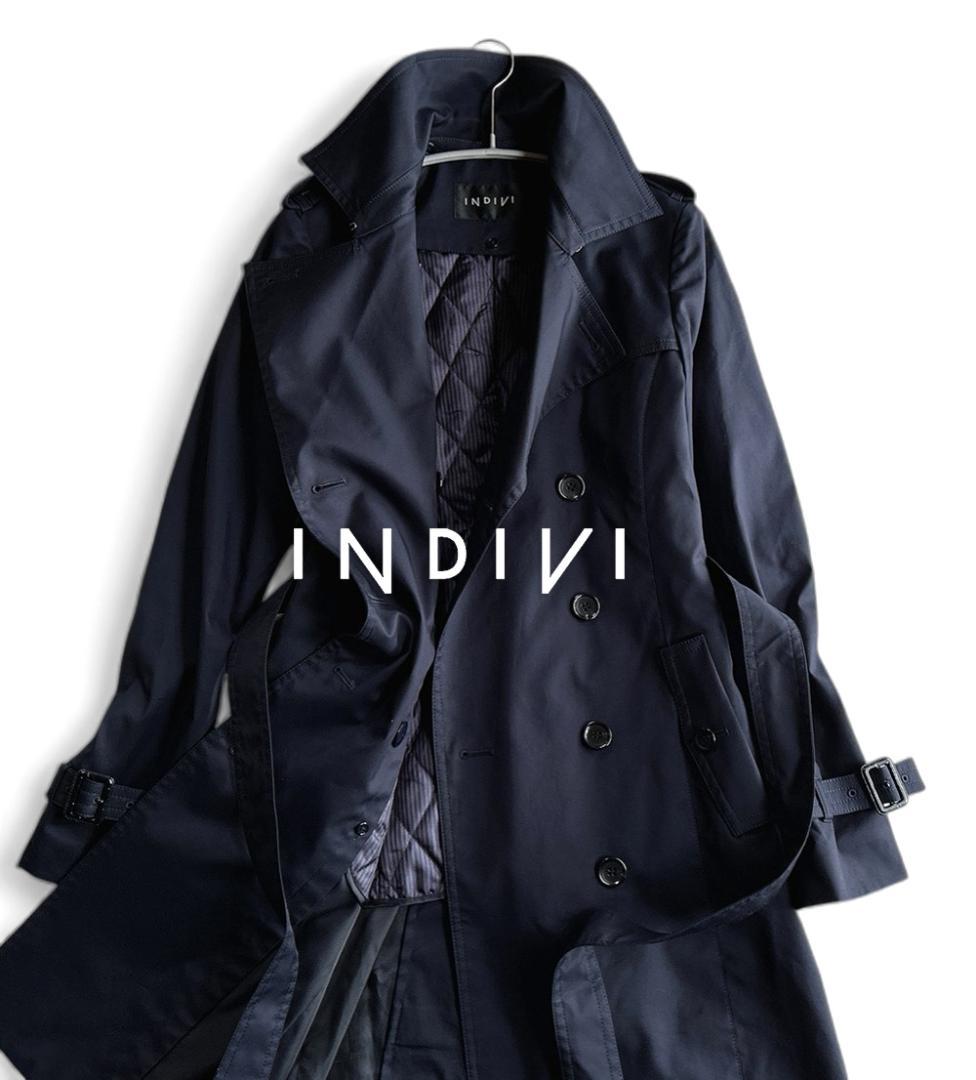 極美品 インディヴィ 防シワ 中綿ライナー付 2WAY ロングトレンチコートL