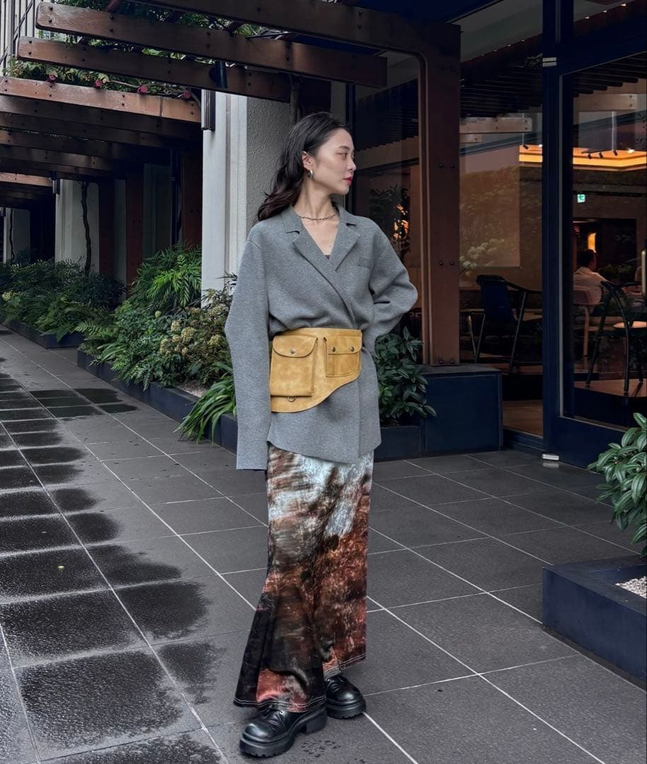 Ameri UND LANDSCAPE PRINT SKIRT（ブルー）