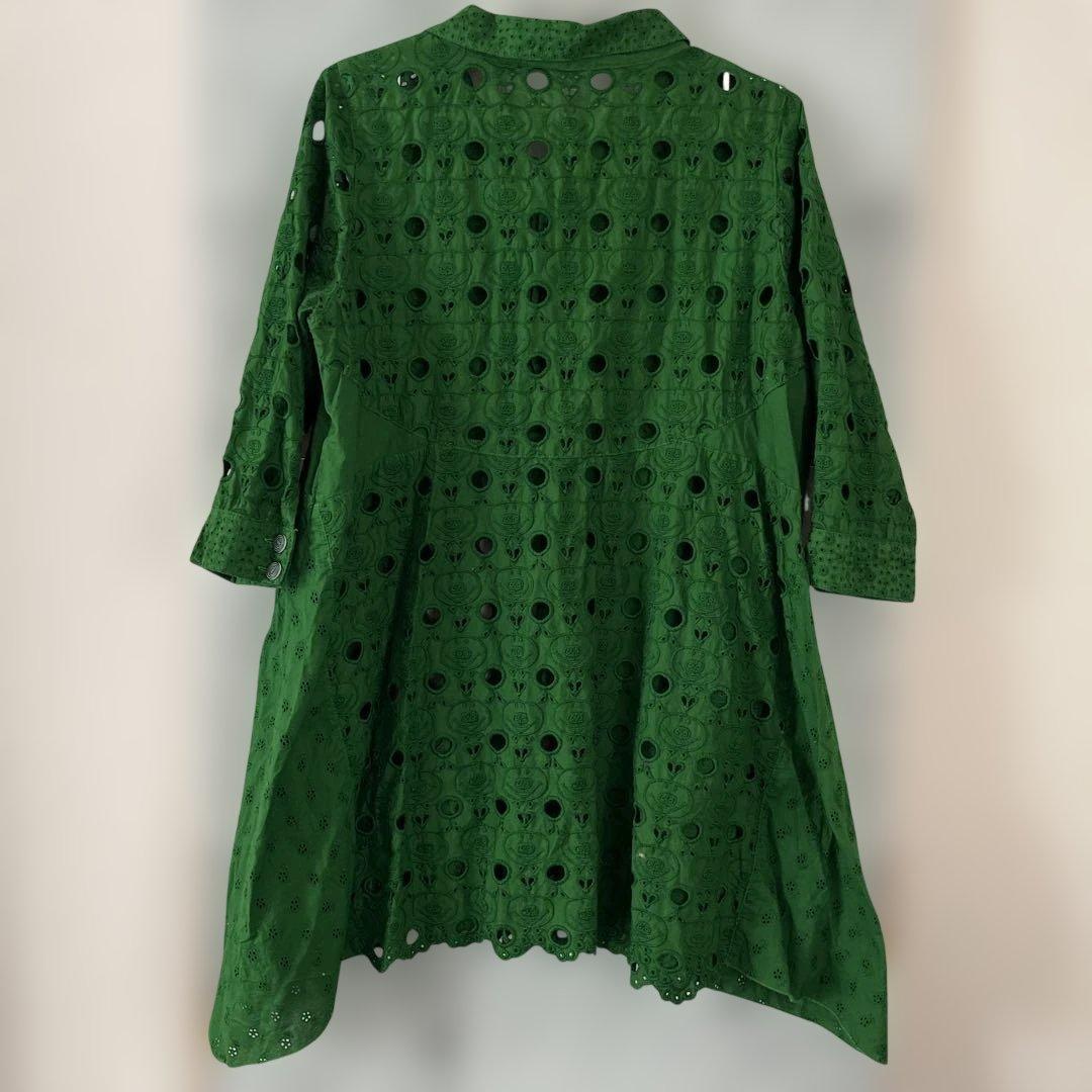 アルベロベロ　オレボレブラ　刺繍ロング丈シャツ　チュニック　　グリーン