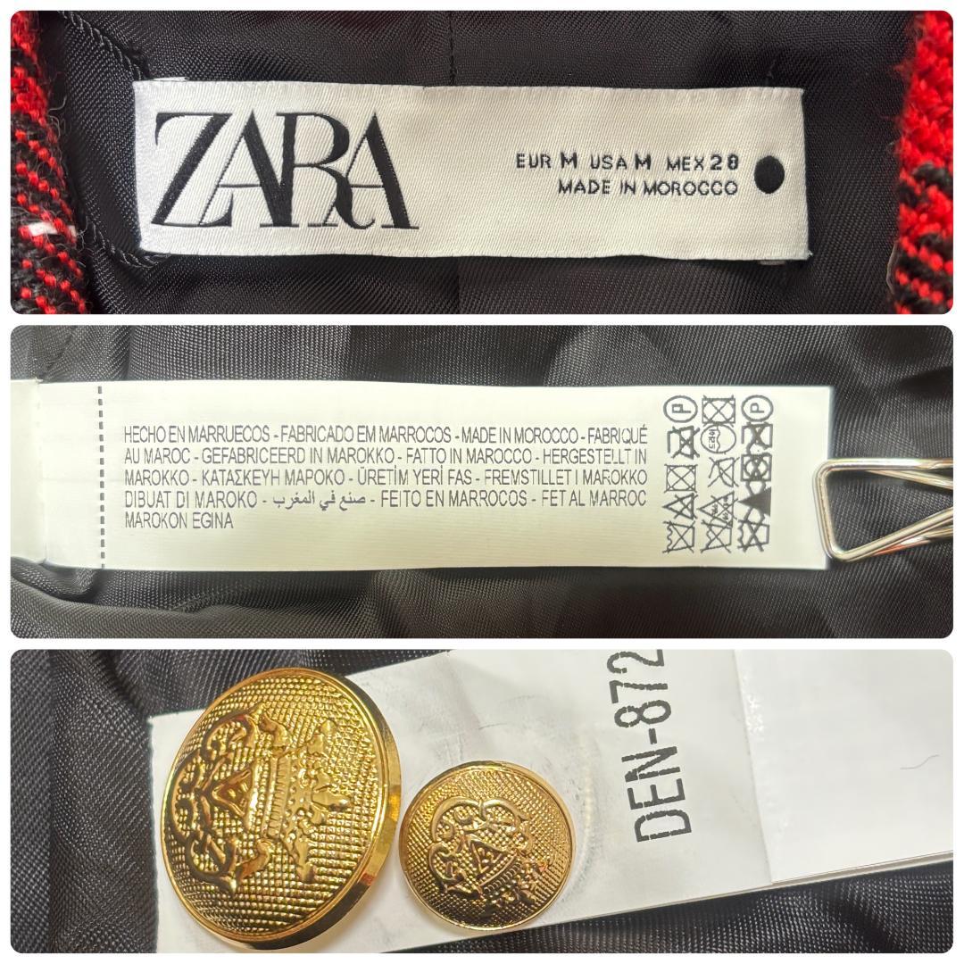 【新品】 ZARA テーラードジャケット 金ボタン ツイード ダブル L相当 赤