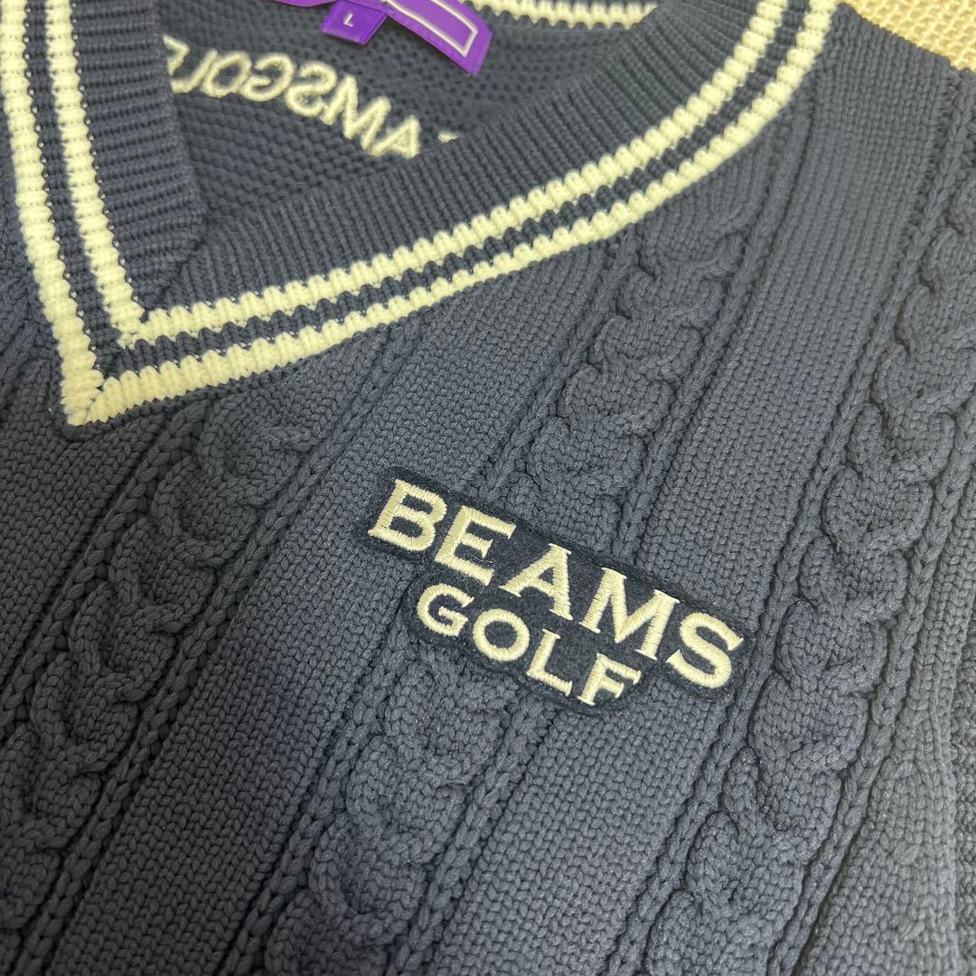 BEAMS GOLF ケーブル編みニットベスト L ネイビー