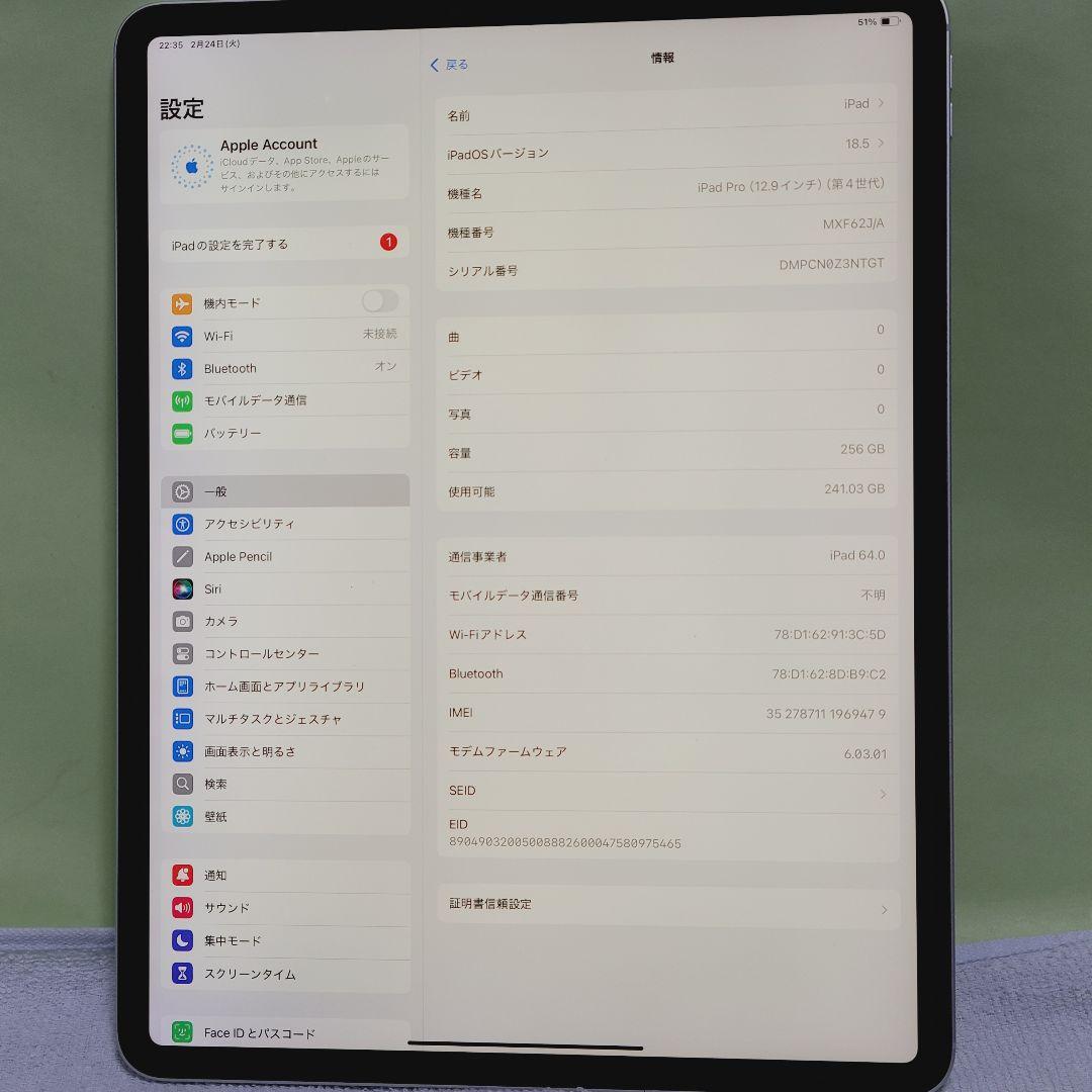 ☆美品☆simフリー☆ iPad Pro 12.9インチ 第4世代 256GB