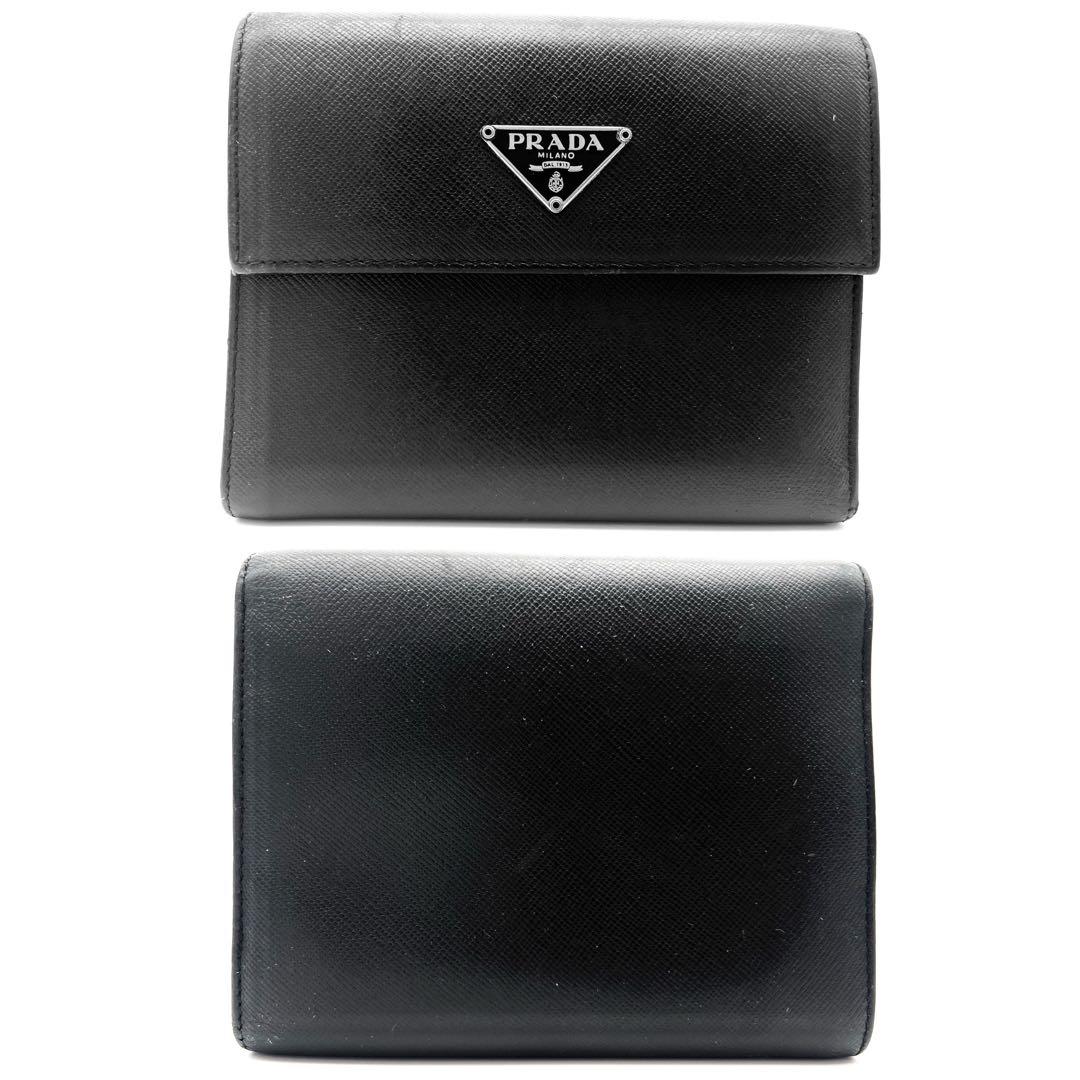 美品　PRADA　三つ折り財布　サフィアーノレザー　三角ロゴ　コンパクト　本革