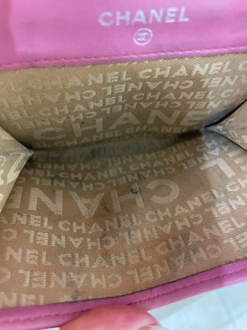 希少 シャネル CHANEL 二つ折り 財布 アイコンライン ピンクグリーン