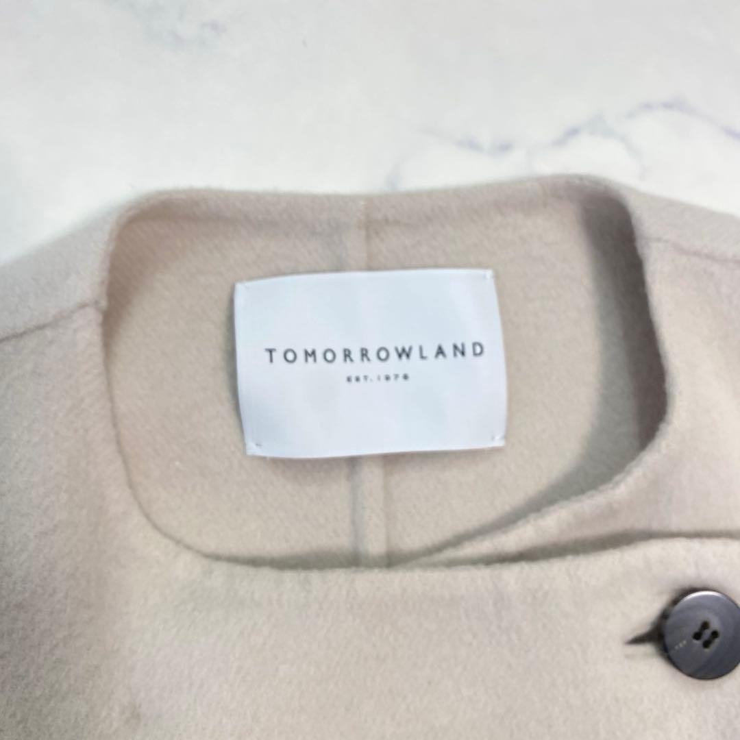 人気✨️トゥモローランド プレミアムウールリバー ノーカラーコート 36アイボリー