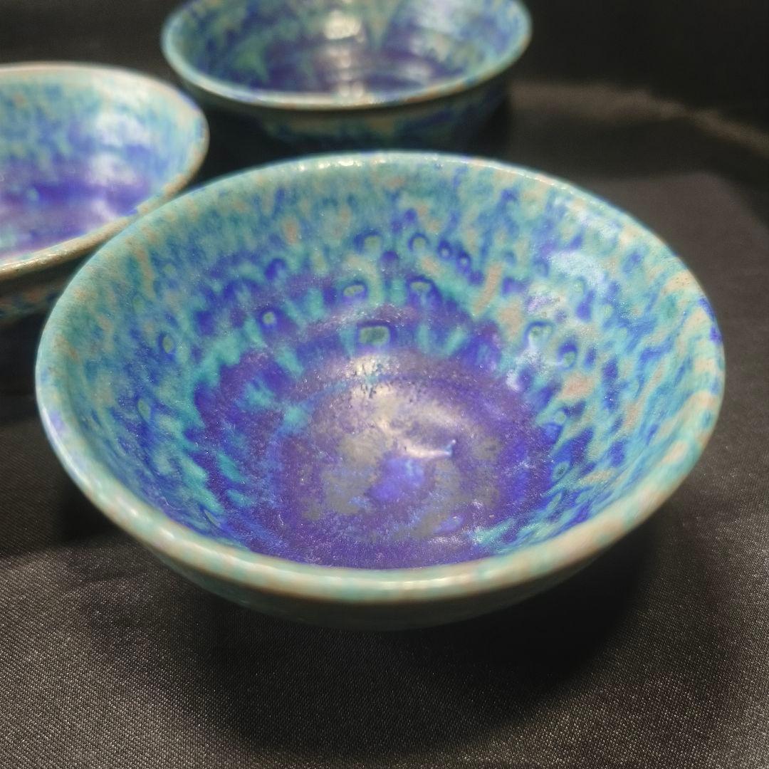 茶道具 中国建泰焼 孔雀藍釉　茶碗5ヶ 青天目 未使用美品 蒐集家放出 骨董