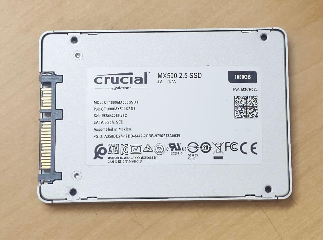 ⑩Crucial　MX500　1TB SATA 2.5インチSSD　動作品