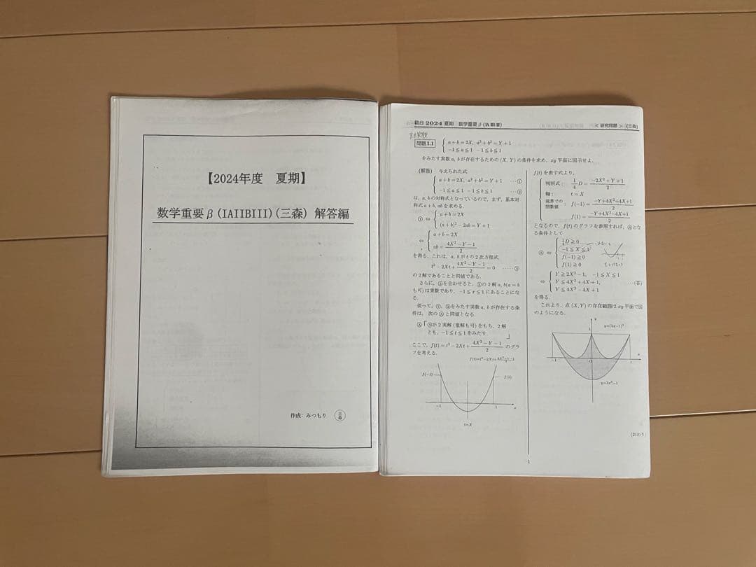 駿台　夏期講習プリント　数学の応用問題 三森先生　井辺先生　小山先生