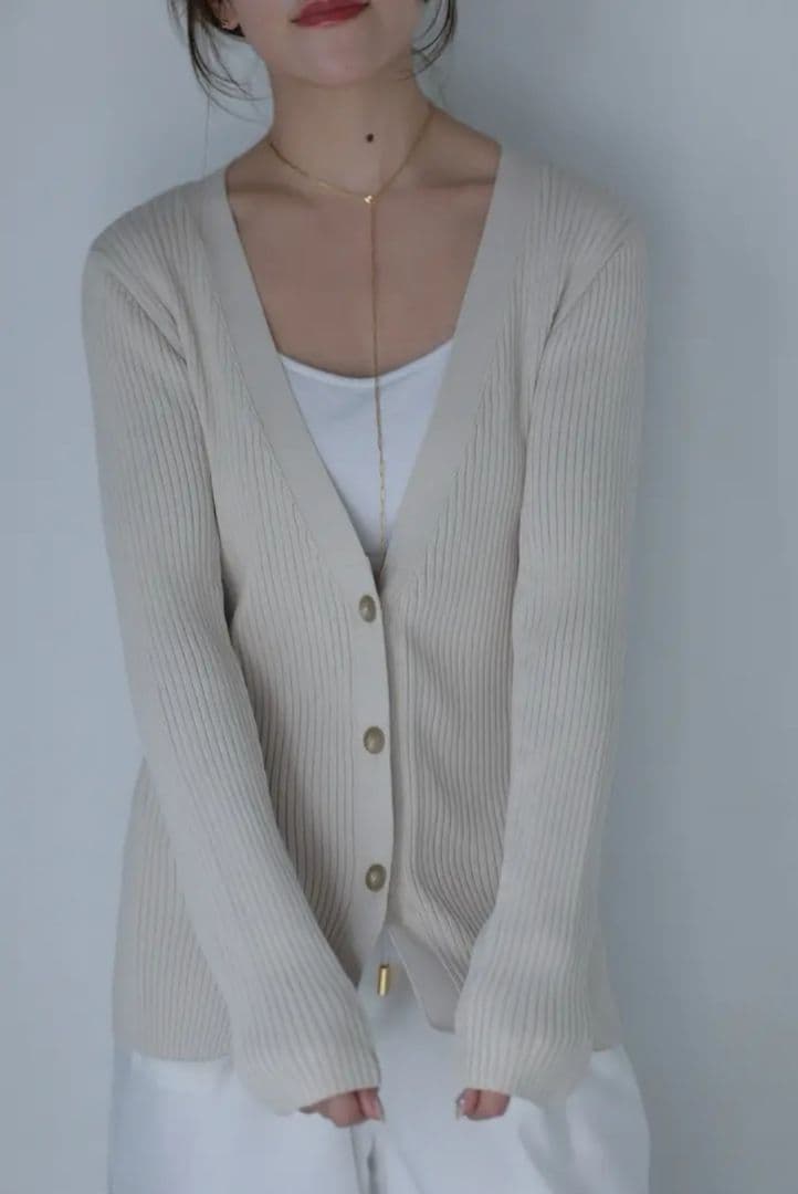 新品、pois、compact rib cardigan（カーディガン）ベージュ