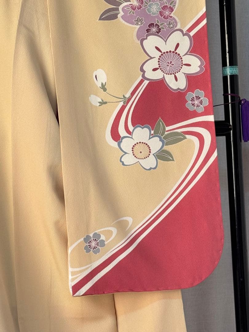 [極美品] 振袖　正絹　練色　ピンク　桜　成人式　卒業式　結婚式　大きめ　高身長