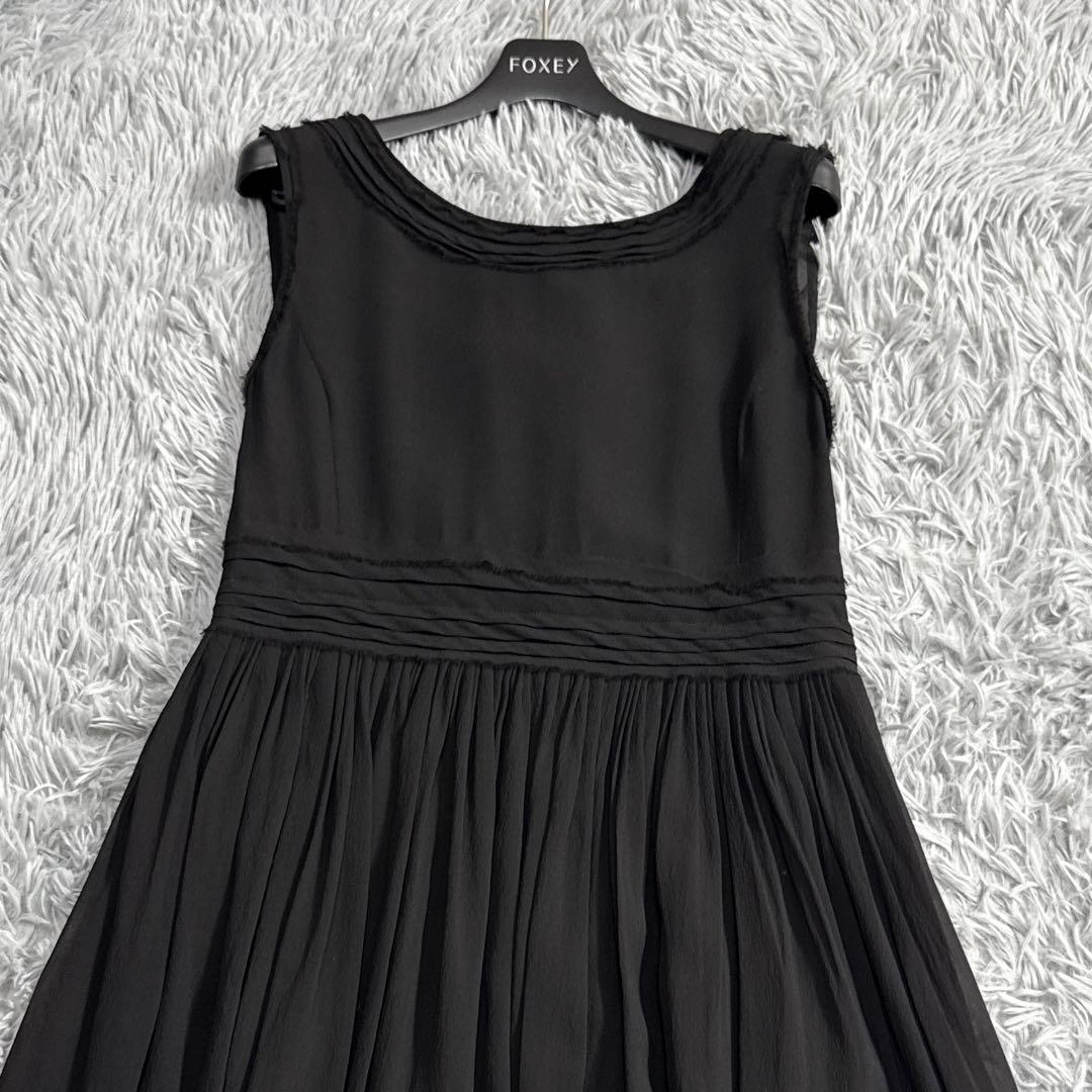 美品✨フォクシー 2WAYシルクプリーツワンピース ドレス 黒 クリーニング済