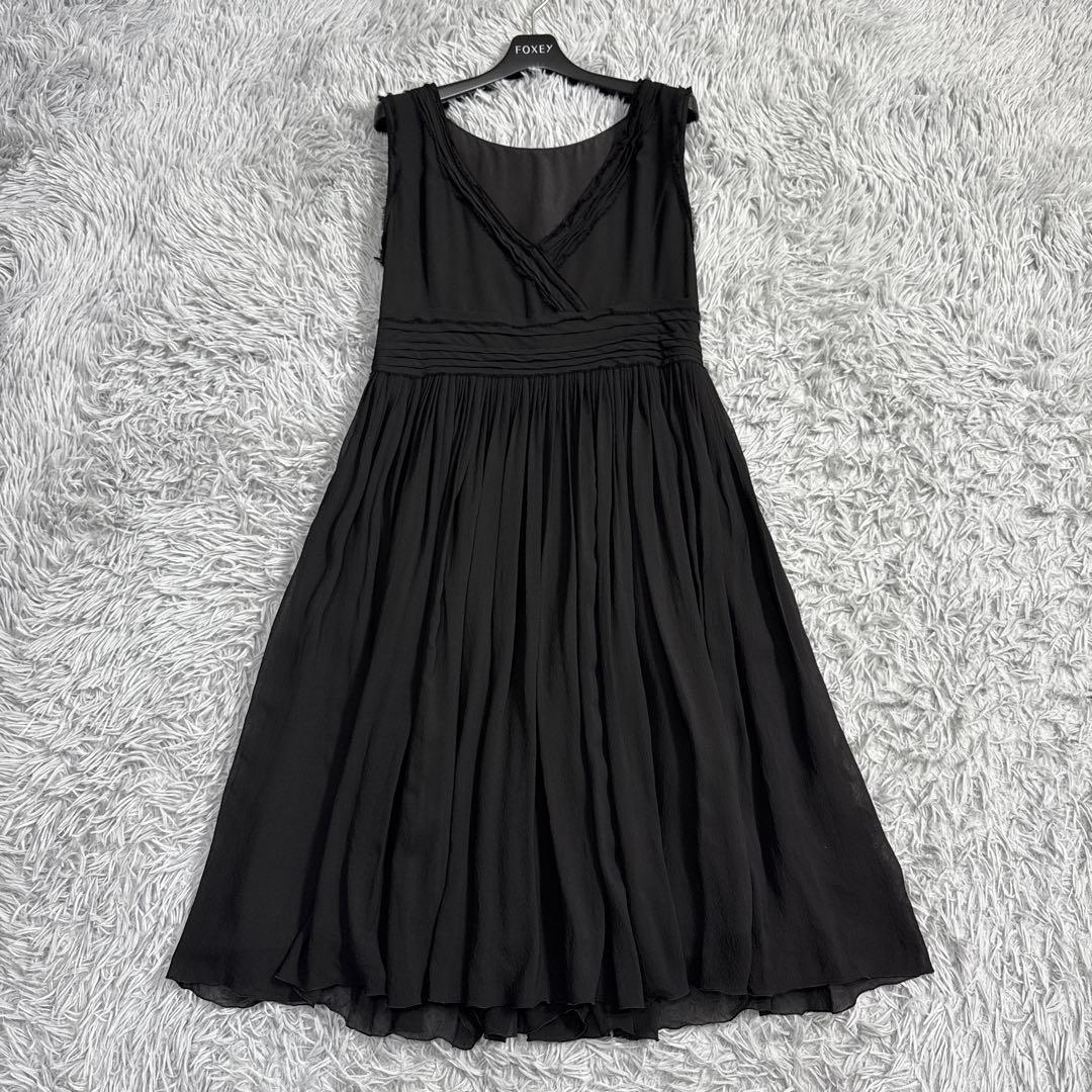 美品✨フォクシー 2WAYシルクプリーツワンピース ドレス 黒 クリーニング済