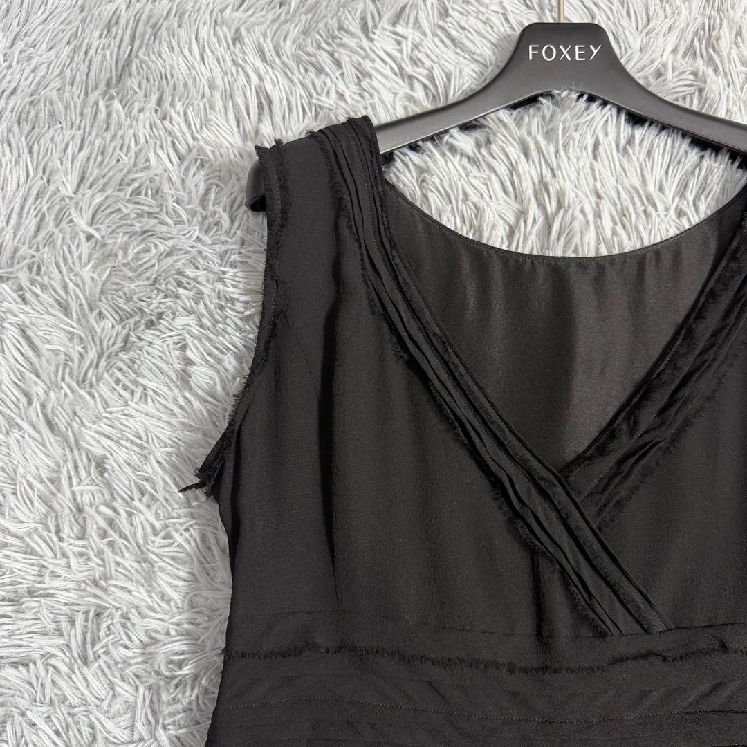 美品✨フォクシー 2WAYシルクプリーツワンピース ドレス 黒 クリーニング済