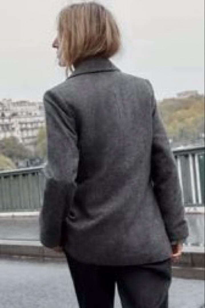 ZARAグレーヘリンボンウールブレザーM