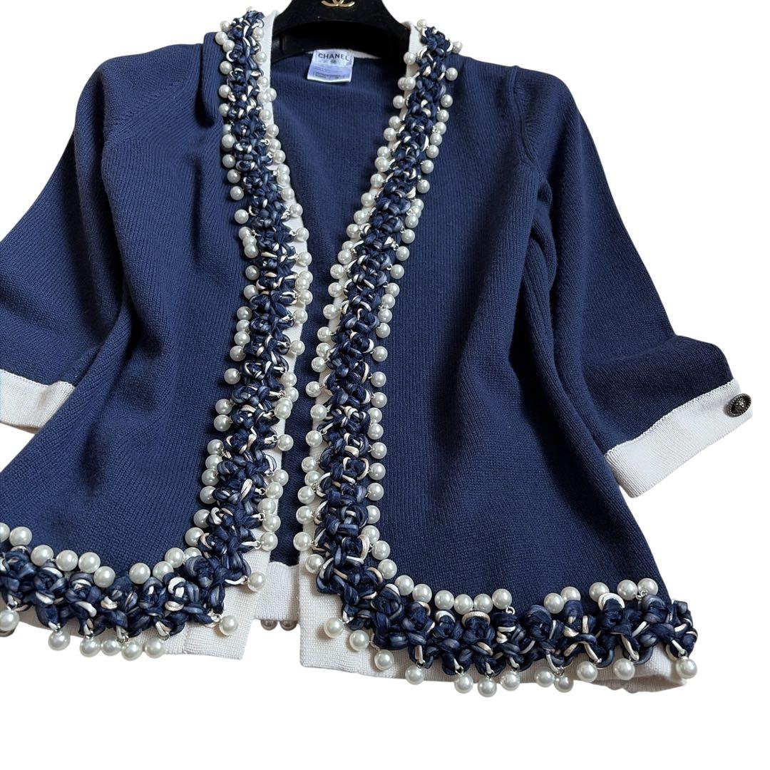 極美品 CHANEL シャネル カシミヤ100% パール カーディガン 3