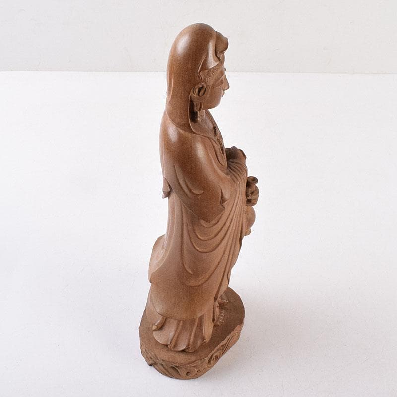 仏教美術　藤田東光拝刀　木彫　観音像　仏像　置物　共箱　M　R9050