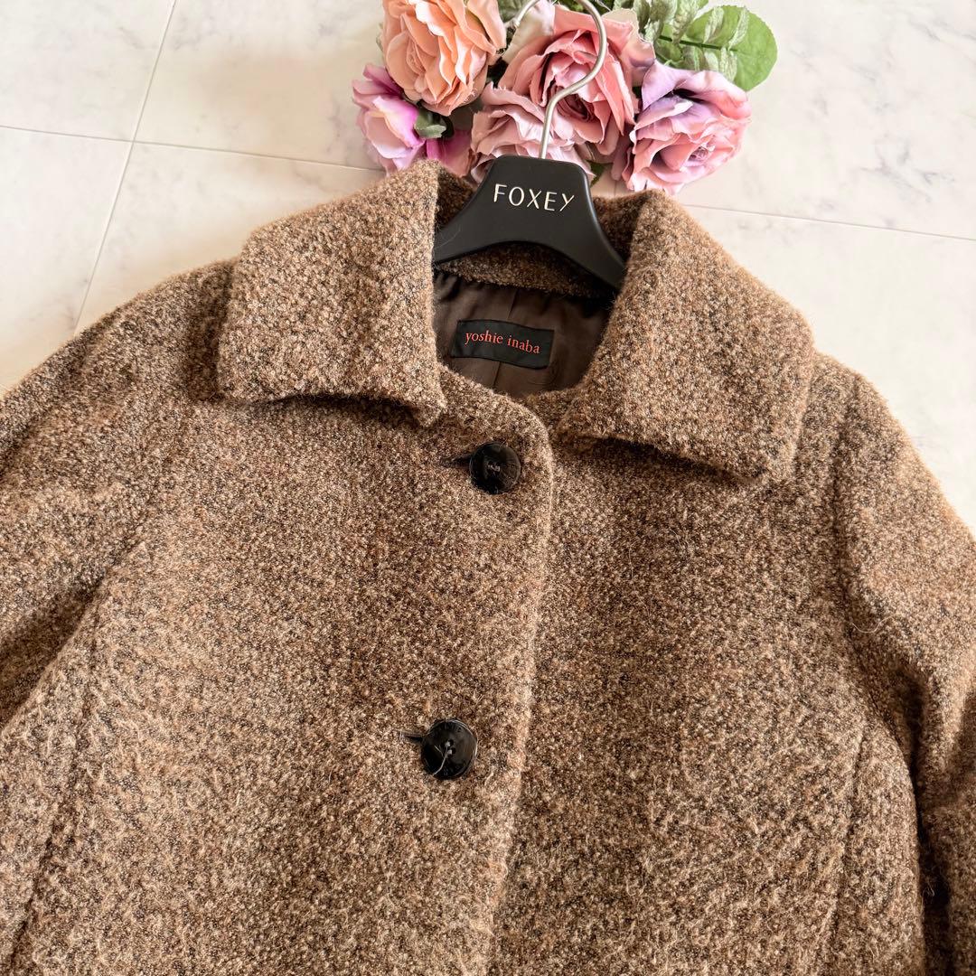 美品★YOSHIE INABA高級ダウンコート 上質アルパカ混 裏地絹 ゆったり