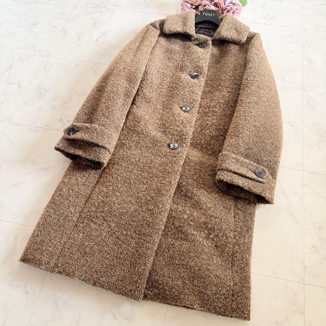 美品★YOSHIE INABA高級ダウンコート 上質アルパカ混 裏地絹 ゆったり