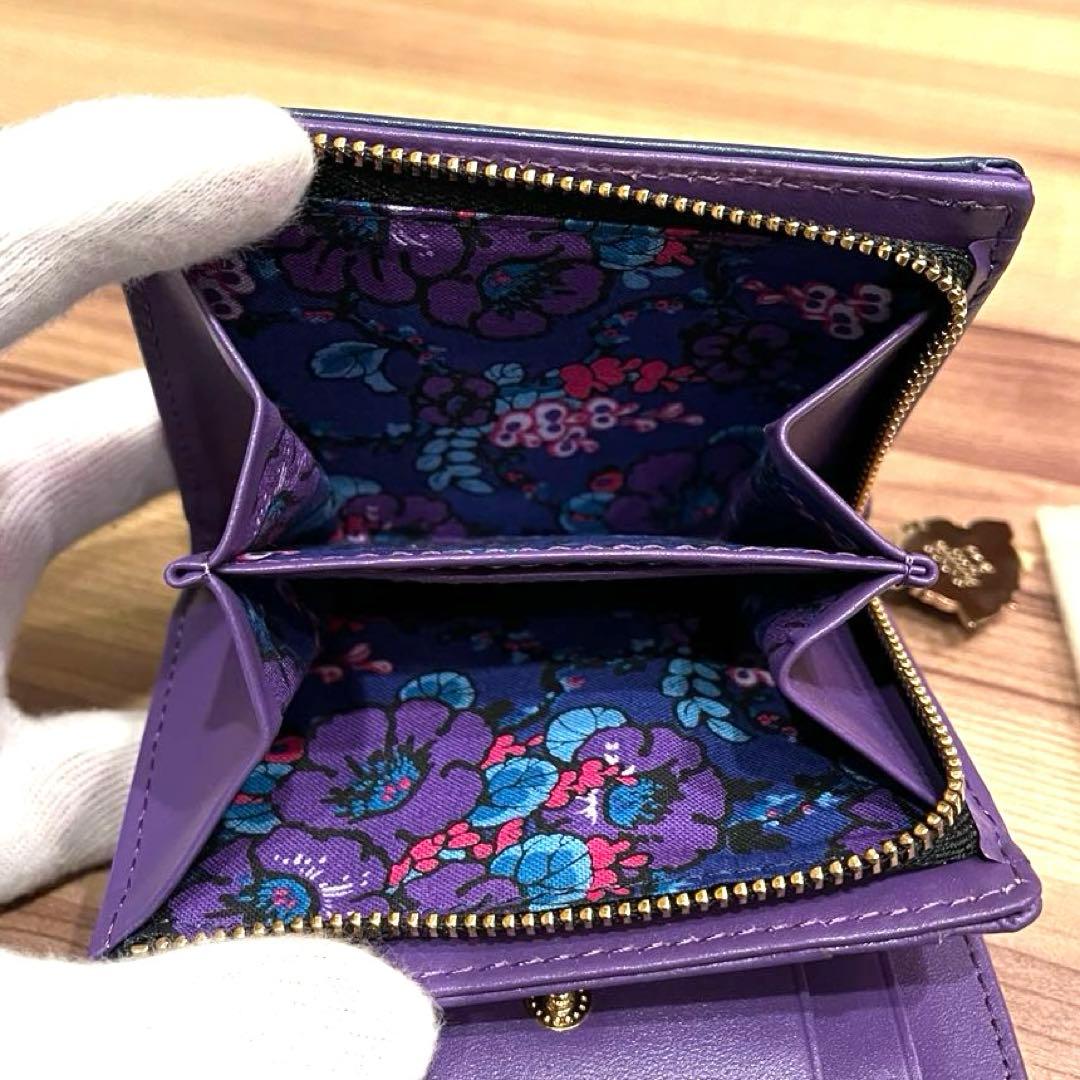 ✨希少✨新品✨ANNA SUI アナスイ 二つ折り財布 本革 刺繍ロゴ ネイビー