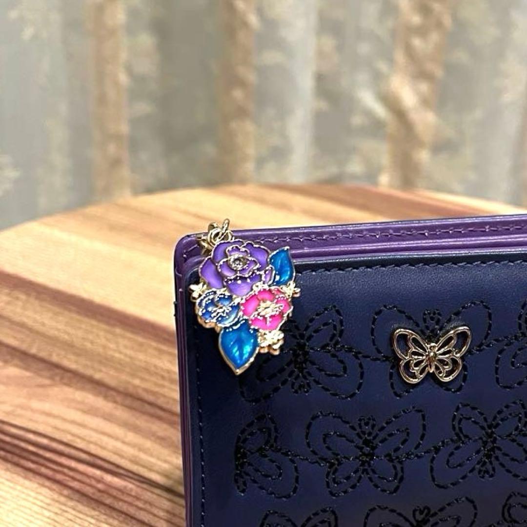 ✨希少✨新品✨ANNA SUI アナスイ 二つ折り財布 本革 刺繍ロゴ ネイビー