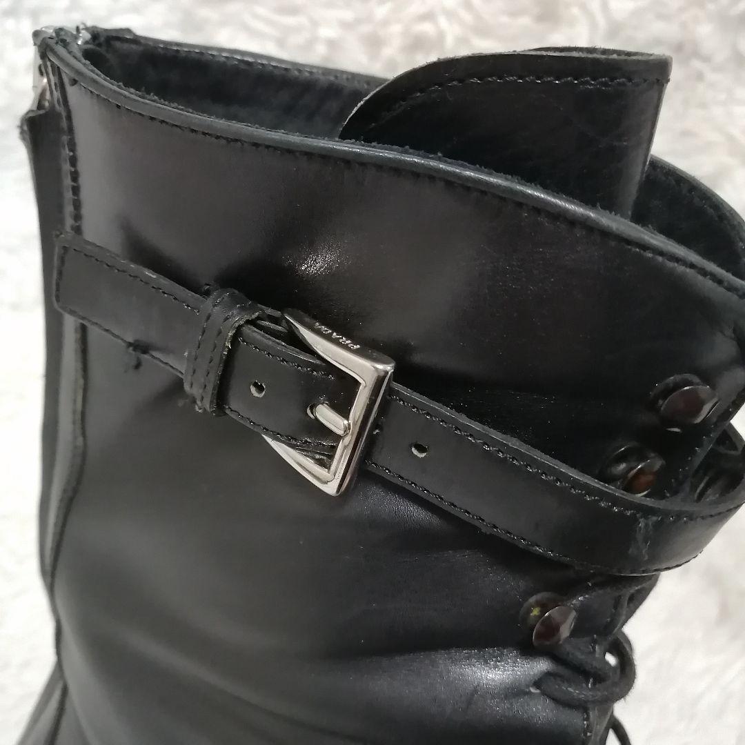 PRADA レースアップ ブーツ レザー ブラック