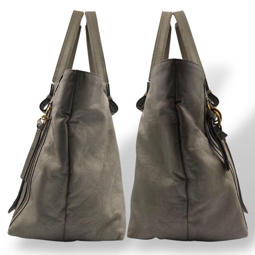 良品 Chloe クロエ ボストンバッグ 大容量 エクリプス レザー グレー