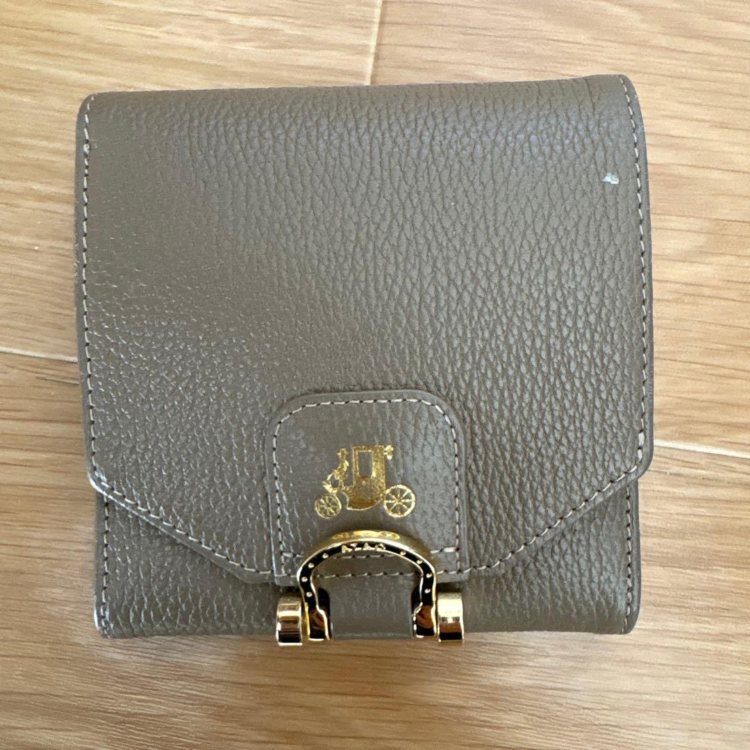 ブラウン レザー 二つ折り財布 ゴールド金具