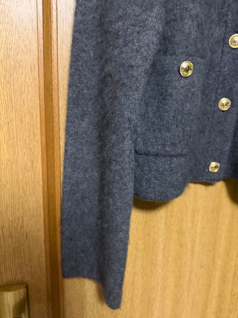anuans カシミヤブレンドノーカラーニットジャケットグレー
