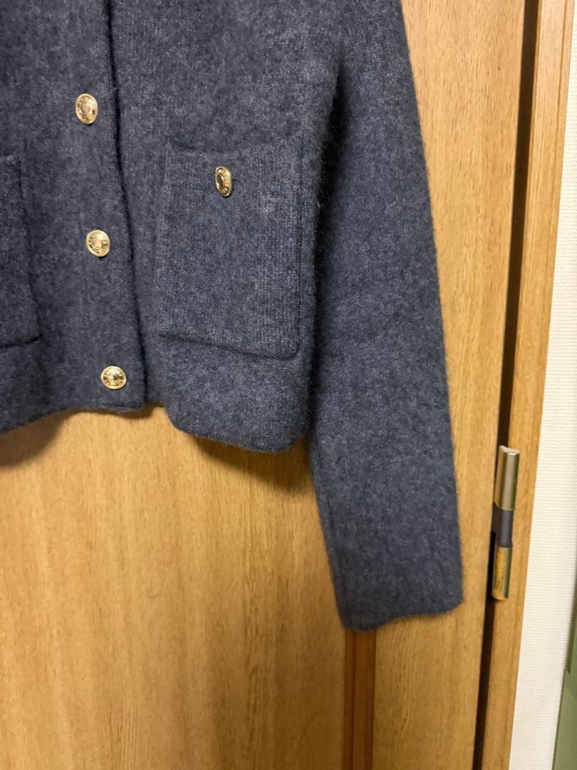 anuans カシミヤブレンドノーカラーニットジャケットグレー